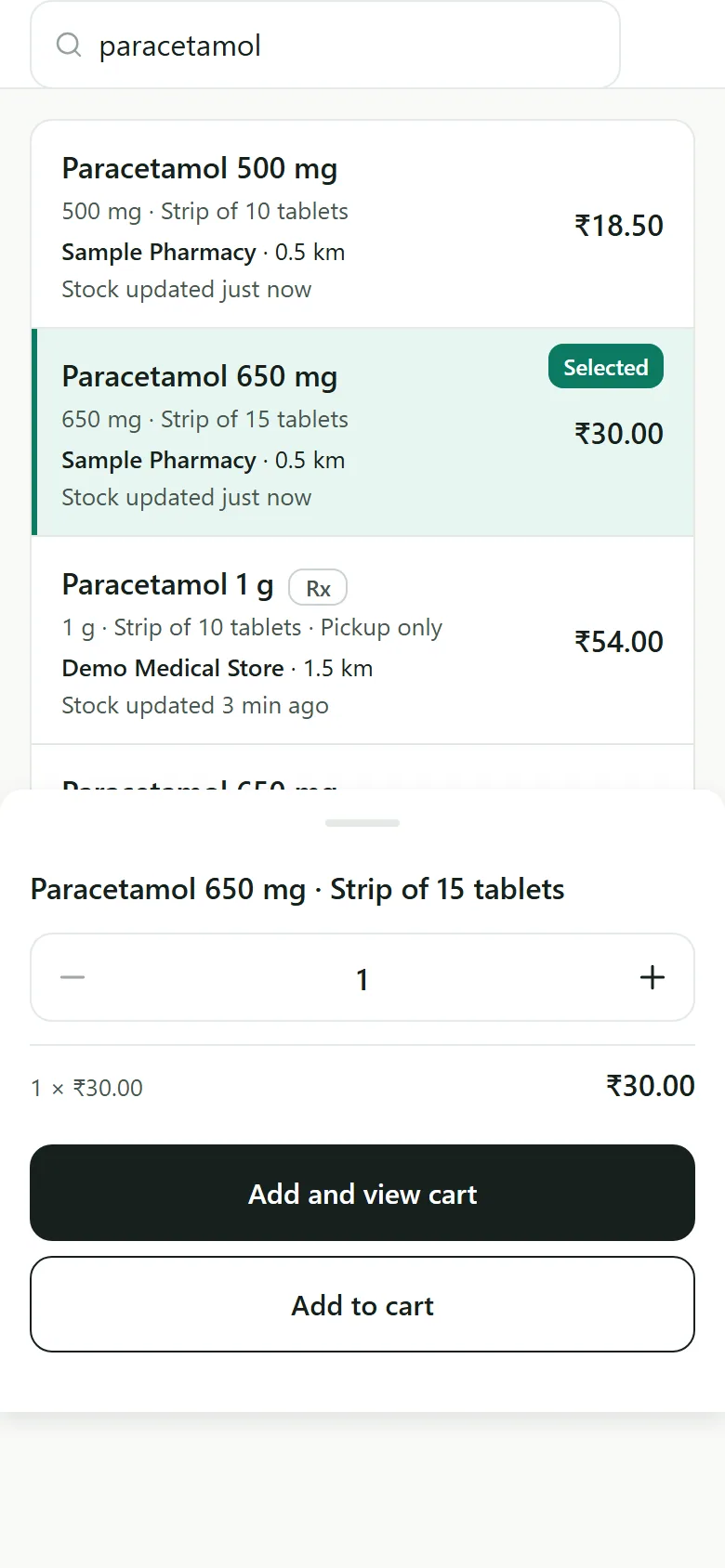 Choosing quantity for a medicine