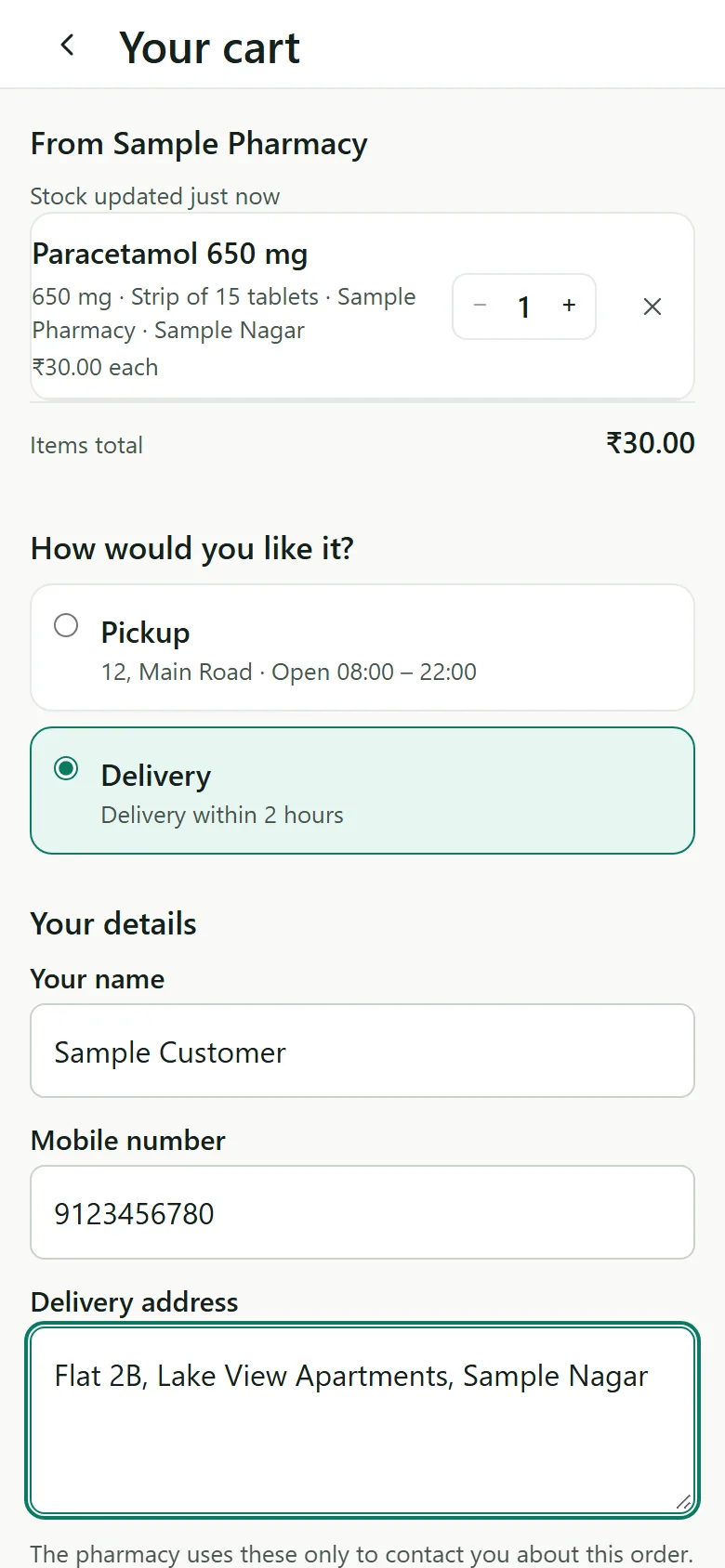 Checkout with pickup or delivery