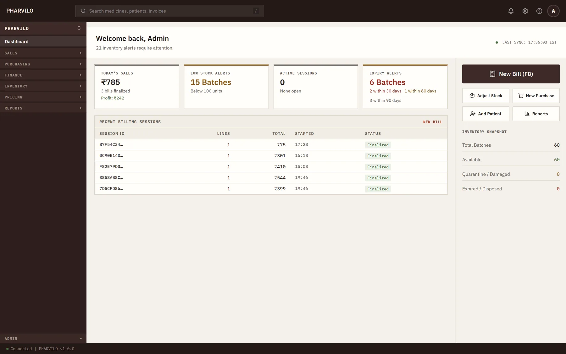 PHARVILO dashboard